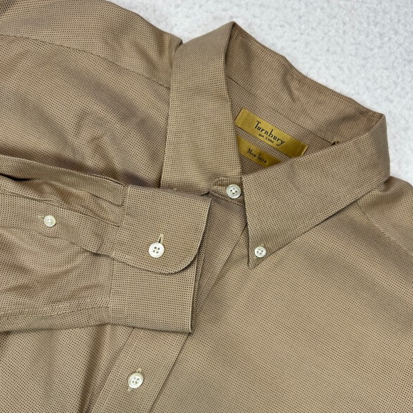 Turnbury Mens XL Tan Non-Iron Cotton Dobby Button Down Shirt Khaki Long Sleeve - Picture 1 of 10